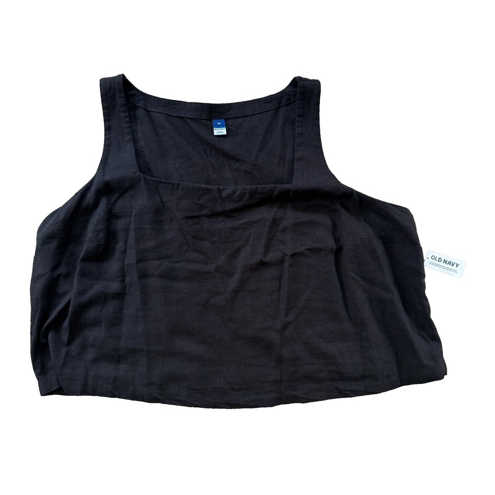NWT Womens Size 2X Old Navy Black‎ Tank Top linen blend square neck - Picture 3 of 11